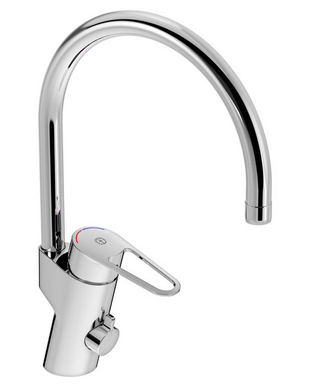 Kitchen mixer New Nautic - high Spout - Contains less than 0.1% lead 
Energy Class B
Cold-start, only cold water when the lever is in straight forward position