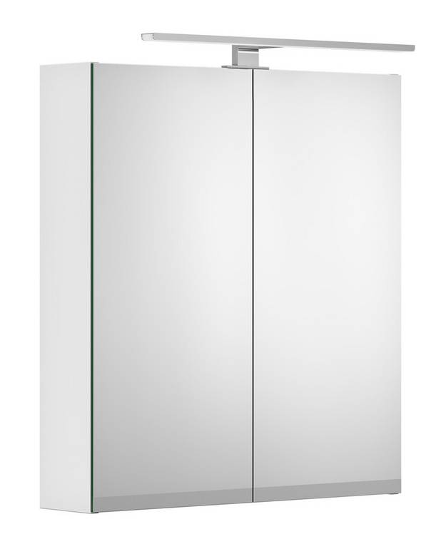 Vannas istabas spoguļskapītis Artic - 60 cm - Spoguļi pat durvju iekšpusē.
Skapīša iekšpusē integrēta elektrības kontaktligzda
LED apgaismojums virs un zem skapīša