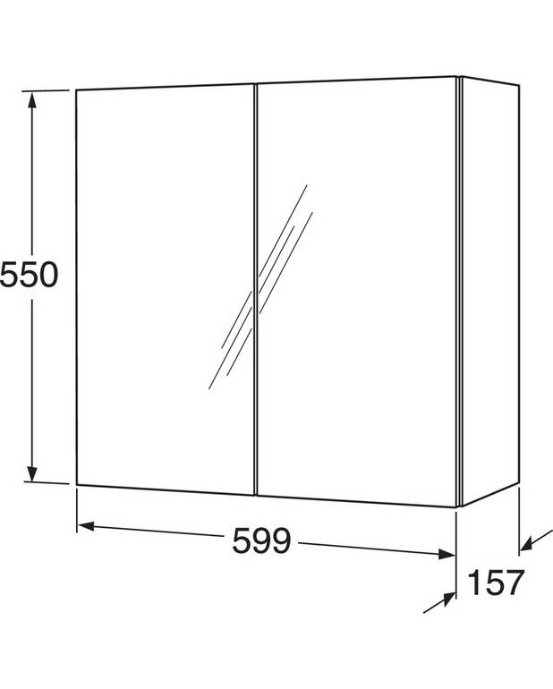 Spegelskåp Graphic Base - 60 cm - Dubbelsidiga spegeldörrar
Mjukstängande dörrar
2 st flyttbara hyllplan i glas