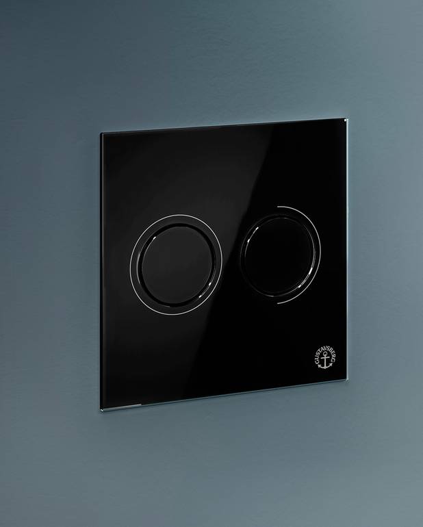 Toalettknapp for fikstur XS – veggknapp, rund - Produsert i svart glass
For frontmontering på Triomont XS
Finnes i ulike farger og materialer