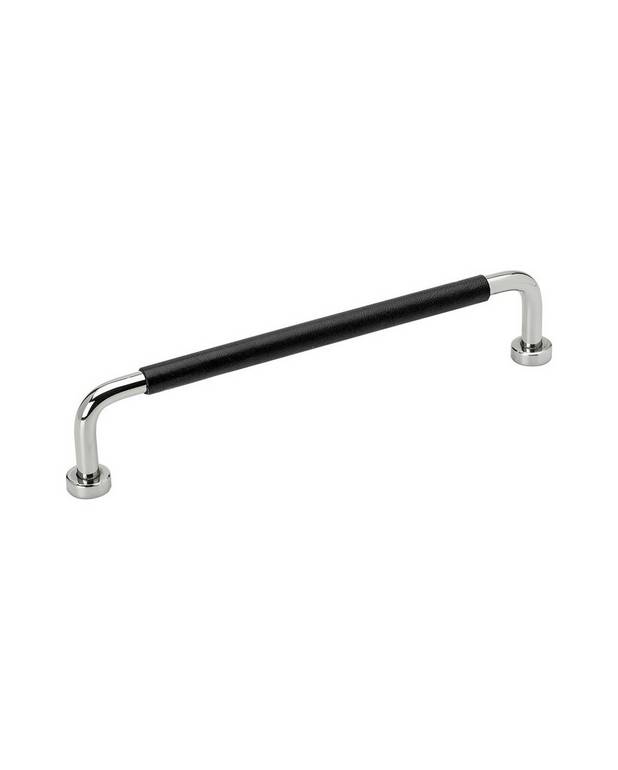 Handle for bathroom cabinet – H8 - Leather-wrapped solid brass handle with nickel-plated surface
Also available without leather