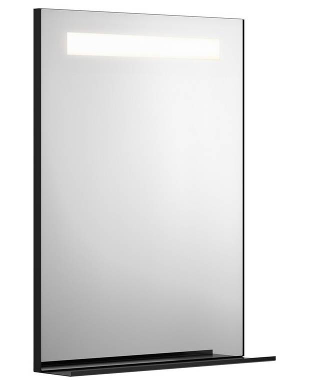 Vonios kambario veidrodis su apšvietimu - Integruotas apšvietimas
Šviesiai baltas apšvietimas, 3000K
Apatinę lentyną galima nuimti